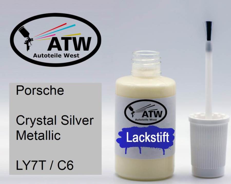 Porsche, Crystal Silver Metallic, LY7T / C6: 20ml Lackstift, von ATW Autoteile West.